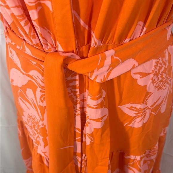 Nicole Miller Orange Midi Dress Buttoned Tie Front Size 8 - Picture 5 of 12